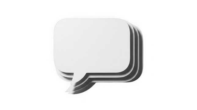 Three stacked white paper speech bubbles with shadows isolated on transparent background
