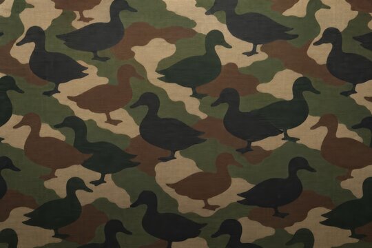 Camouflage pattern featuring dark duck silhouettes creating a unique texture