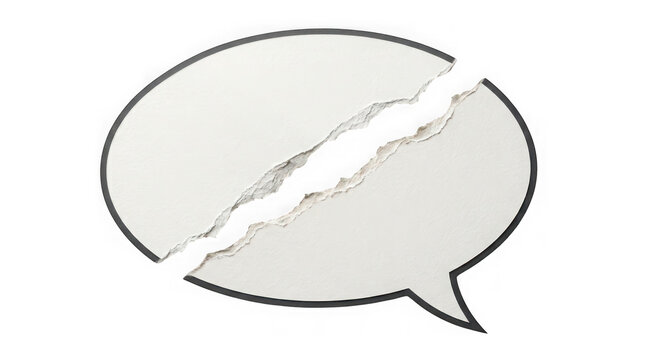 Broken speech bubble cut out of paper isolated on transparent background