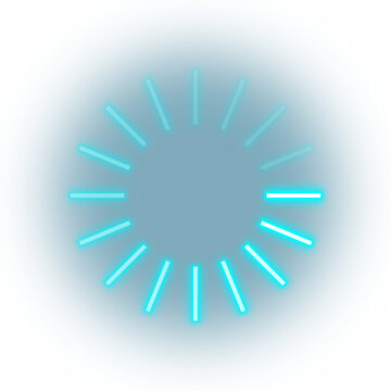 Glowing cyan neon loading spinner progress buffer on transparent background
