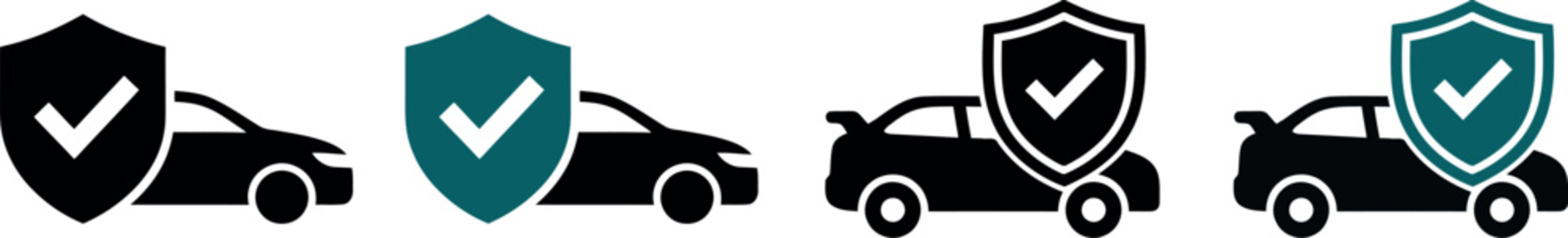 Car insurance protection set with shield and check mark icons for automotive safety