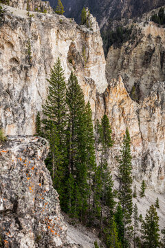 Colorful Cliffs and Rock Formations of the Grand Canyon of the Yellowstone, Wyoming, USA