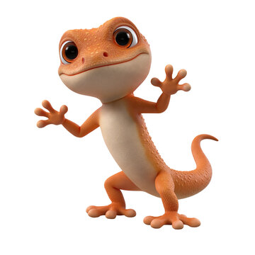A cute orange gecko character standing in a friendly pose against a clean white background