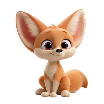Cute fennec fox character with large ears sitting against a clean white background for design