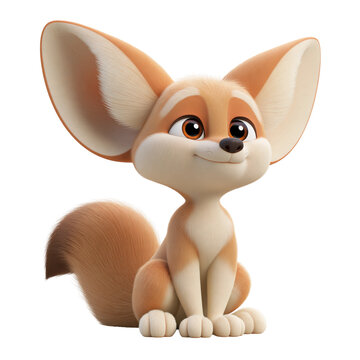Cute fennec fox character with large ears sitting in a friendly 3D animated style illustration