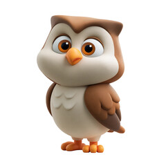 Fototapeta premium Cute cartoon owl character with large expressive eyes isolated on a clean white background