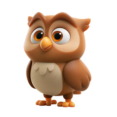 Fototapeta premium A cute 3D rendered cartoon owl character with large expressive eyes on a clean white background