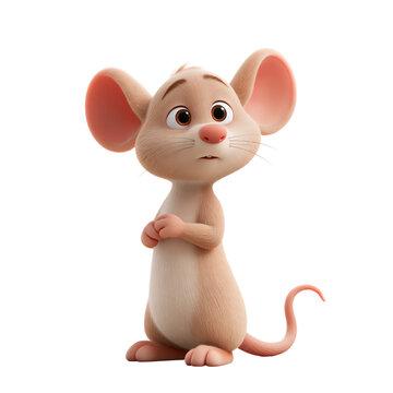 A cute 3D rendered cartoon mouse character standing against a clean white background isolated