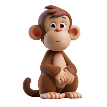 Cute cartoon monkey character sitting in a simple pose isolated on a plain white background