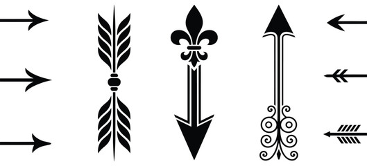 Vintage wheat and fleur de lis arrow design elements featuring ornamental botanical motifs, rustic decoration, classic heraldic details, and elegant retro styling © 努赛巴 贾纳特 托尼