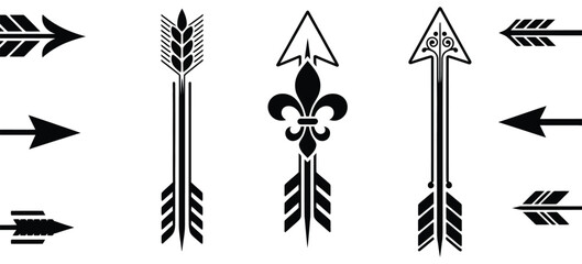 Vintage wheat and fleur de lis arrow design elements featuring ornamental botanical motifs, rustic decoration, classic heraldic details, and elegant retro styling © 努赛巴 贾纳特 托尼