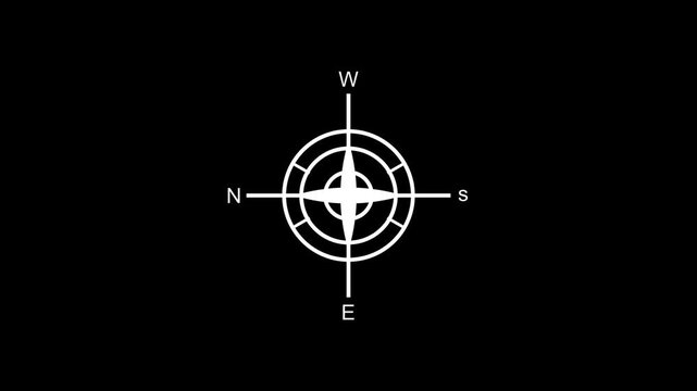 Animated white compass rose icon rotating on black background
