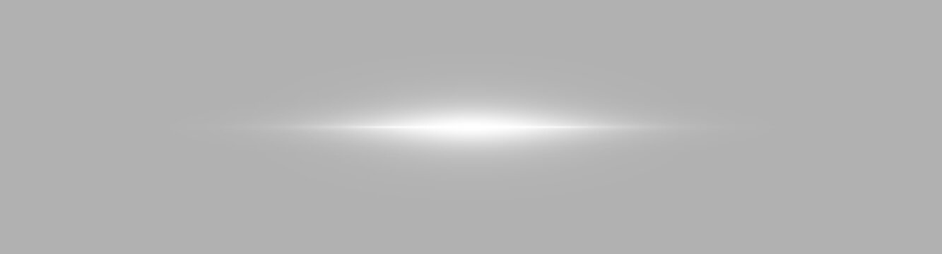 A concentrated horizontal light flare stretches symmetrically across a dark background. The flare exhibits a soft gradient from intense white center to diffuse edges.