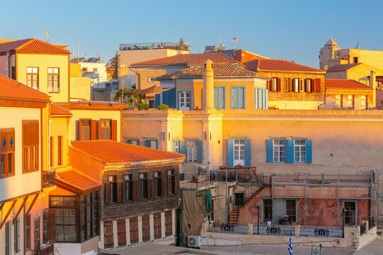 Historic Houses in Chania Old Town at Sunrise, Crete, Greece