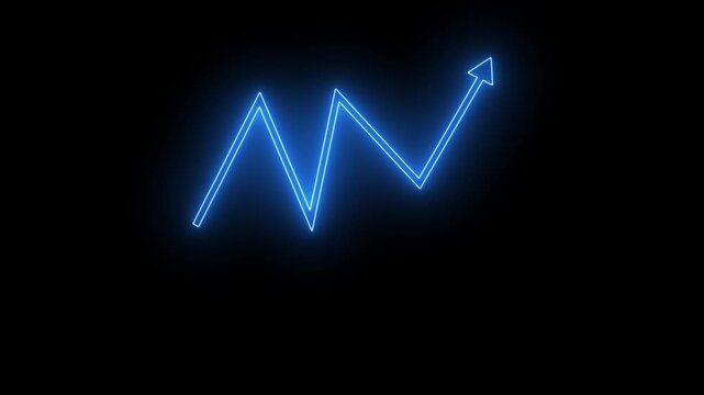 Glowing blue neon arrow chart rising for financial growth and business success