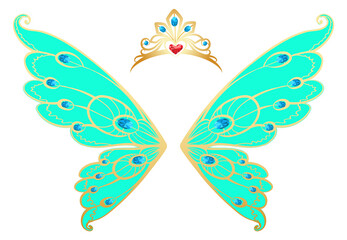Obraz premium Princess fairy wings and golden tiara. Carnival costume