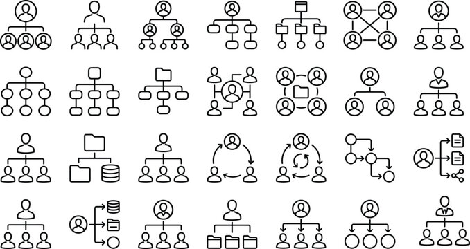 Business Organization Chart and Corporate Hierarchy Outline Icon Set Vector Collection