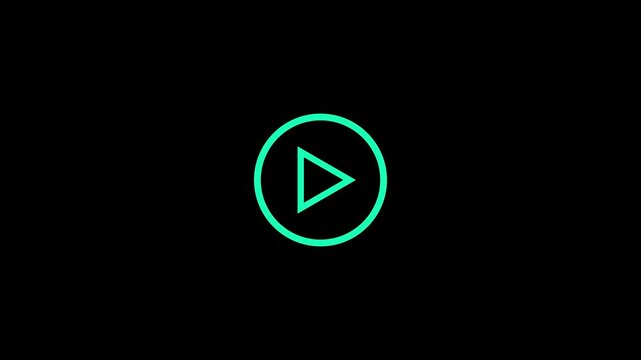 Glowing neon play button icon animation for digital media interfaces