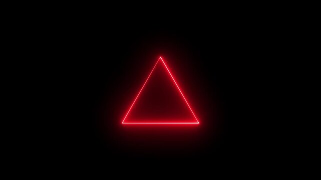 Glowing red neon triangle shape isolated on black background