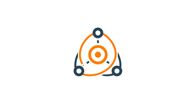Abstract circular technology icon logo design with orange and dark blue colors.