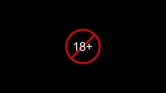 Red eighteen plus age restriction warning sign icon for rating