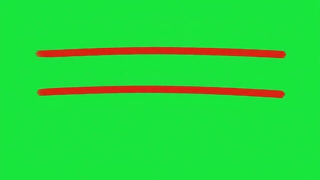 Red marker pen hand-drawn parallel horizontal lines animation appearing on a vibrant green screen background for video footage project