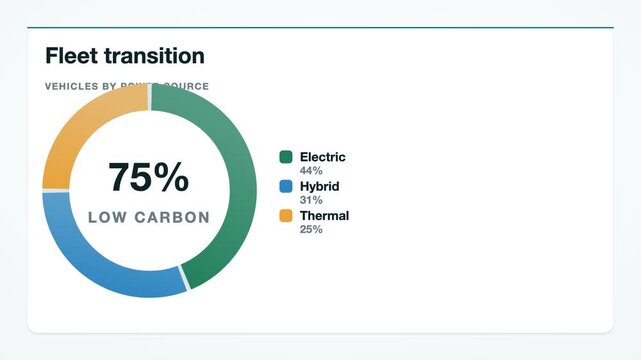 Teal and light gray fleet transition donut chart animation, gradient flat design ESG report motion graphic