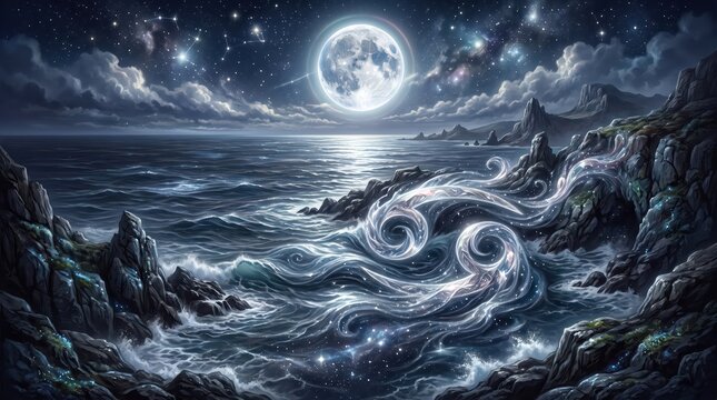 A mystical image of the Cancer zodiac symbol intertwined with moonlight.