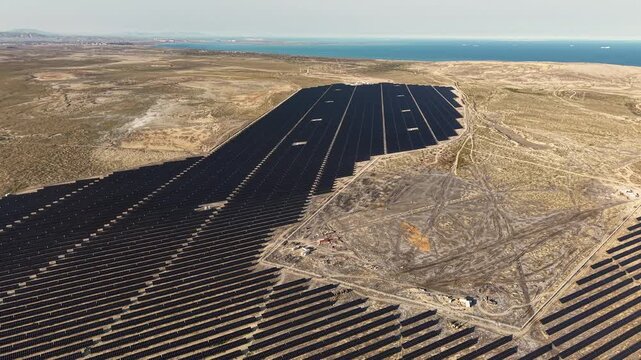 Ecology solar power station panels in the fields green energy. Landscape electrical innovation nature environment