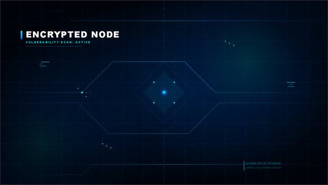 Encrypted node interface with digital grid and vulnerability scan active status for cybersecurity and data protection