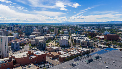 Fototapeta premium Aerial shot of apartments and office buildings in the skyline in Denver Colorado USA