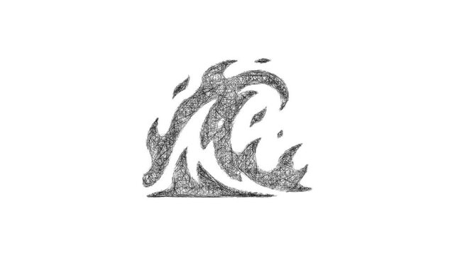 Sketch flame wave icon animation - smooth progressive reveal