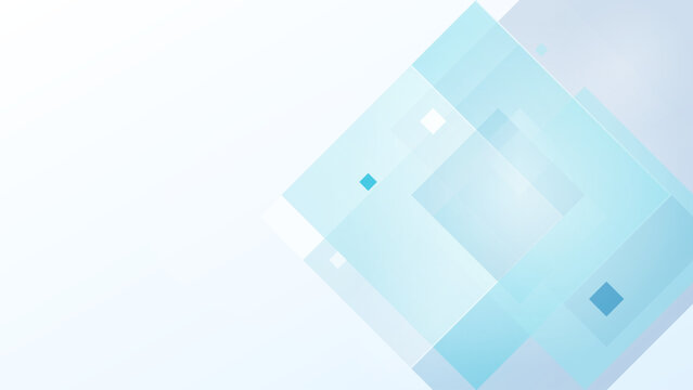 Abstract blue background with overlapping squares and minimalist geometric shapes