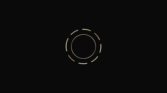 Golden loading circle animation with rotating dashed ring on black background