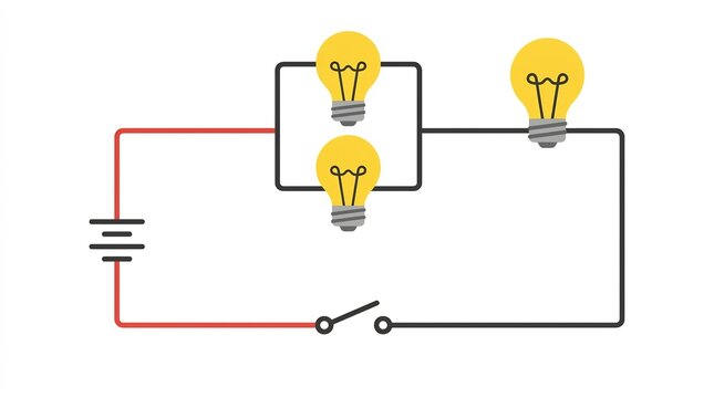 Simple Electrical Circuit: Light Bulbs and Battery &ndash; Physics Diagram Illustration