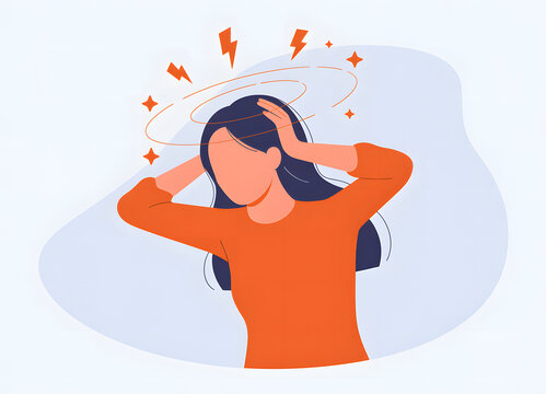 Illustration of a woman suffering from a headache or migraine