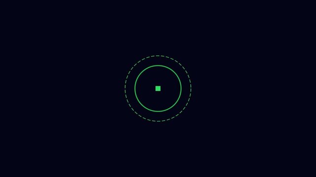 Minimalist digital hud target scope animation with pulsing green rings interface