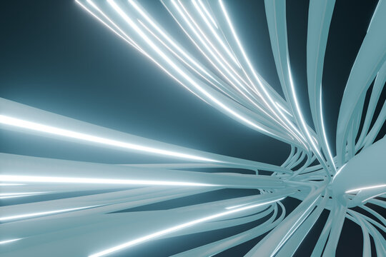Converging 3D light strands rendered in radial perspective