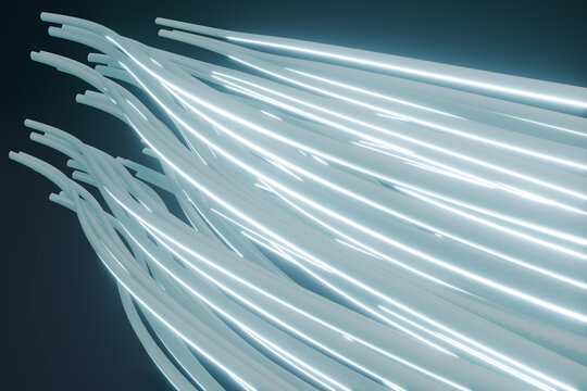 Sweeping luminous 3D cables rendered in parallel lines