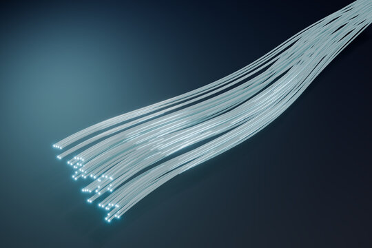 Smooth 3D fiber optic bundle over soft teal gradient