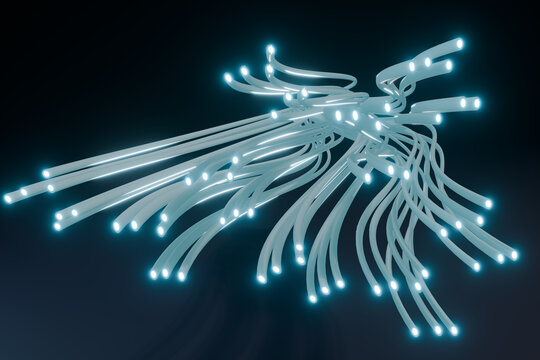 Scattered luminous 3D cables with glowing endpoints
