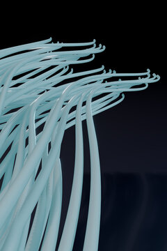 Hooked pale cyan 3D tubes rendered against black
