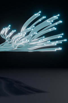 Suspended fiber optic 3D bundle above dark copy space
