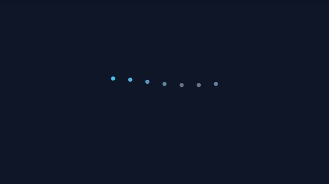 Minimalist loading animation with pulsing blue dots on dark background, for digital interface progress