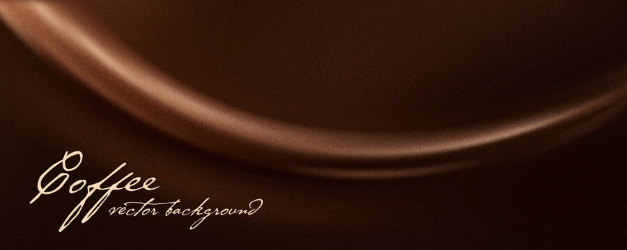 Abstract coffee inspired gradient sandy background with deep brown edges and soft milk-toned center glow. Smooth flowing curves, pastel luxury grainy backdrop. Vector illustration.