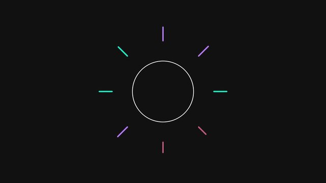 Minimalist neon loading spinner animation with rotating colorful dashes on black background