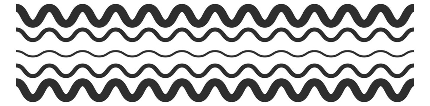 Wavy line seamless border. Geometric black pattern