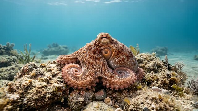 octopus underwater close up at morning light near krk island croatia video
