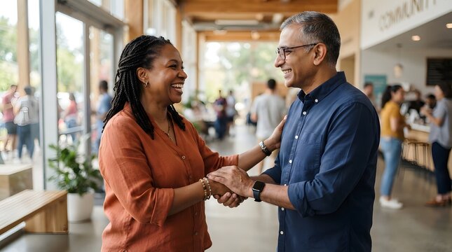 Two people shaking hands after peaceful conflict resolution