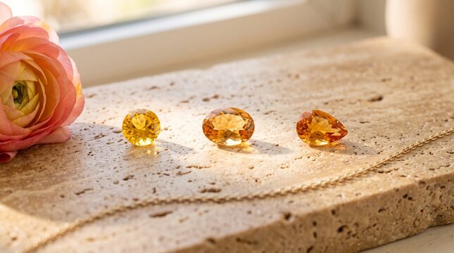 Citrine and topaz cuts arranged for spring jewelry selection